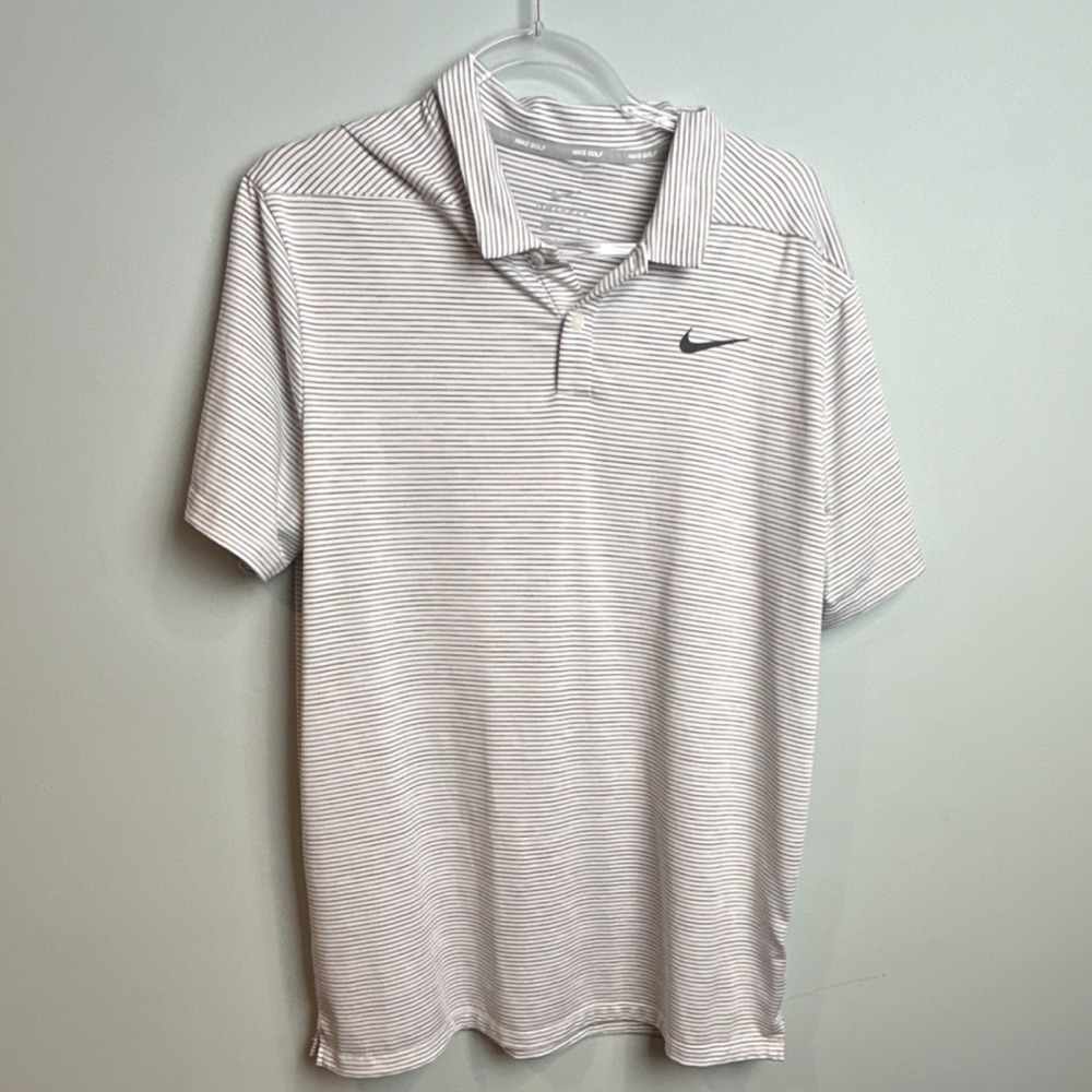 Nike Golf Dri-FIT Striped Polo Shirt White Gray Short Sleeve Men's Collared L TW